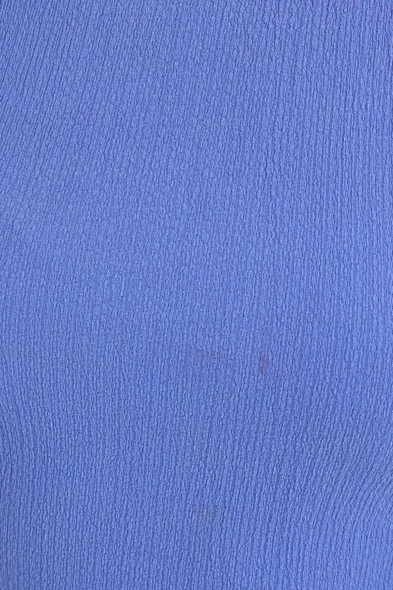 Kadın Yuvarlak Yaka Fırfırlı Kol Mavi Bluz