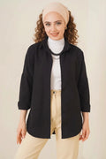Kadın Oversize Kesim Basic Pamuklu Siyah Tesettür Gömlek