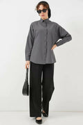 Kadın Oversize Basic Pamuklu Gri Tesettür Gömlek