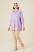 Kadın Oversize Kesim Basic Pamuklu Lila Tesettür Gömlek
