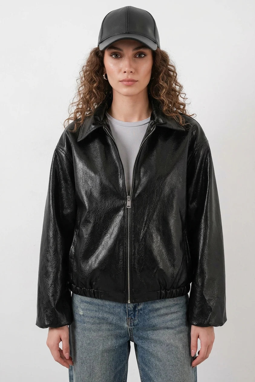 Kadın Klasik Yaka Oversize Siyah Ceket