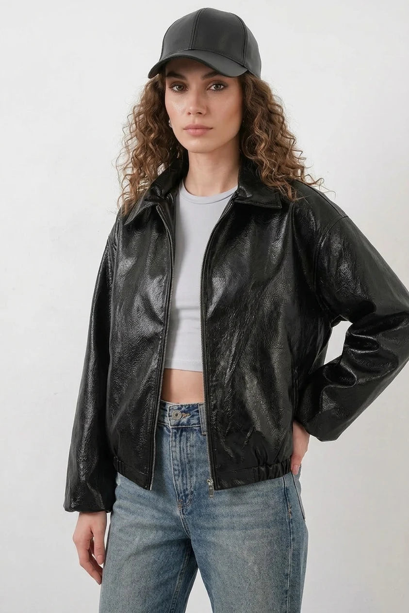 Kadın Klasik Yaka Oversize Siyah Ceket