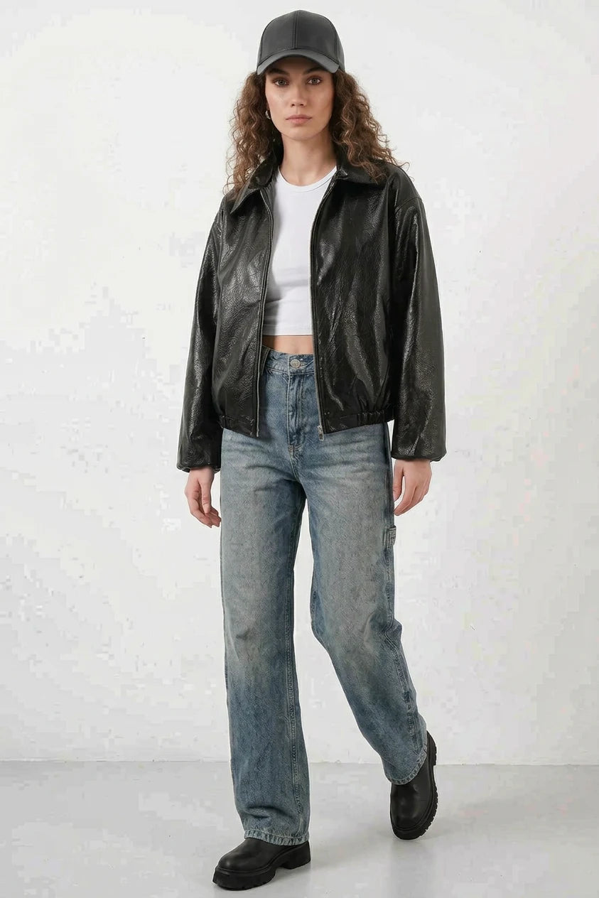 Kadın Klasik Yaka Oversize Siyah Ceket