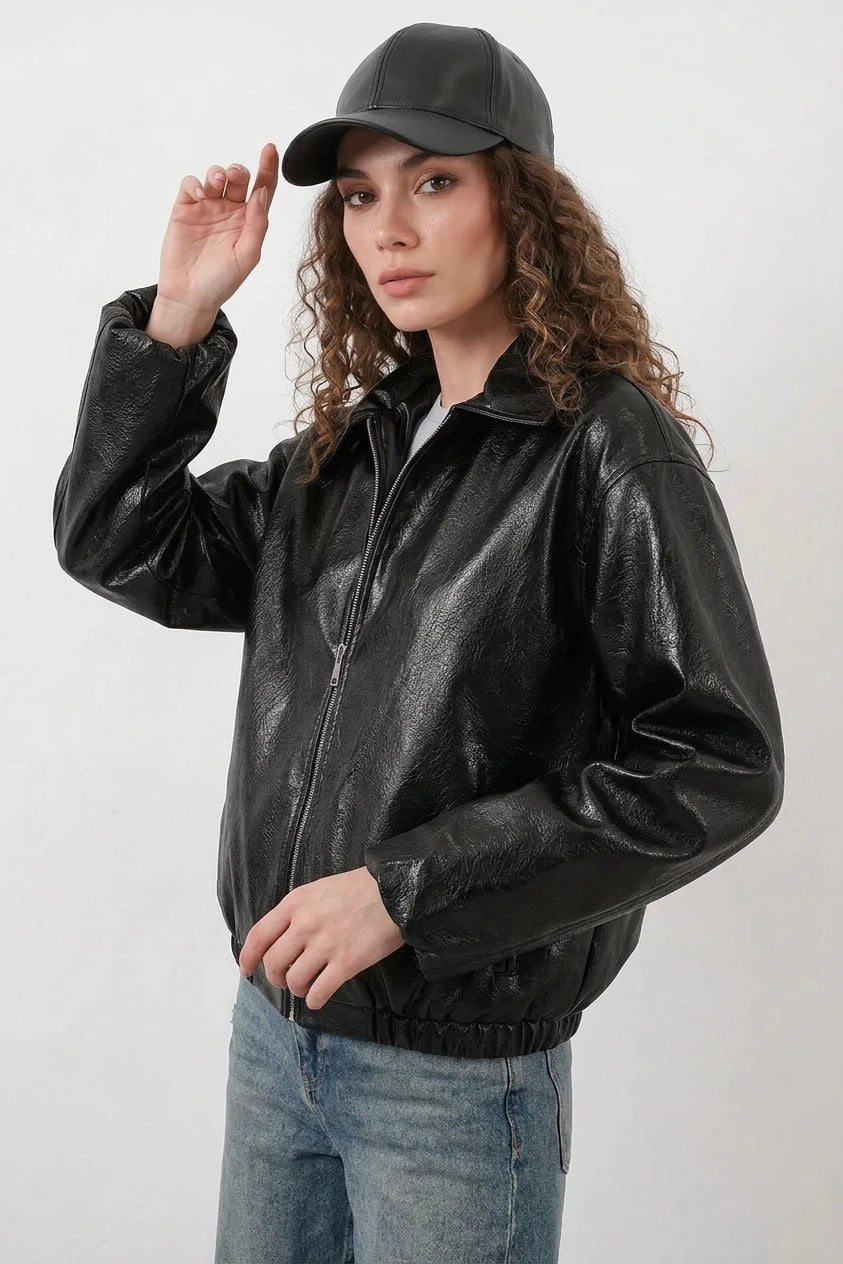 Kadın Klasik Yaka Oversize Siyah Ceket