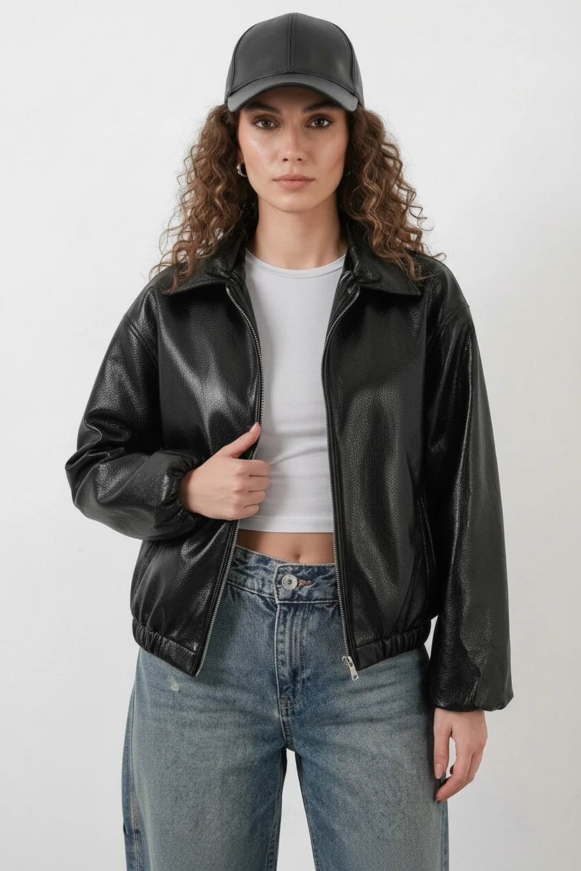 Kadın Klasik Yaka Oversize Siyah Ceket