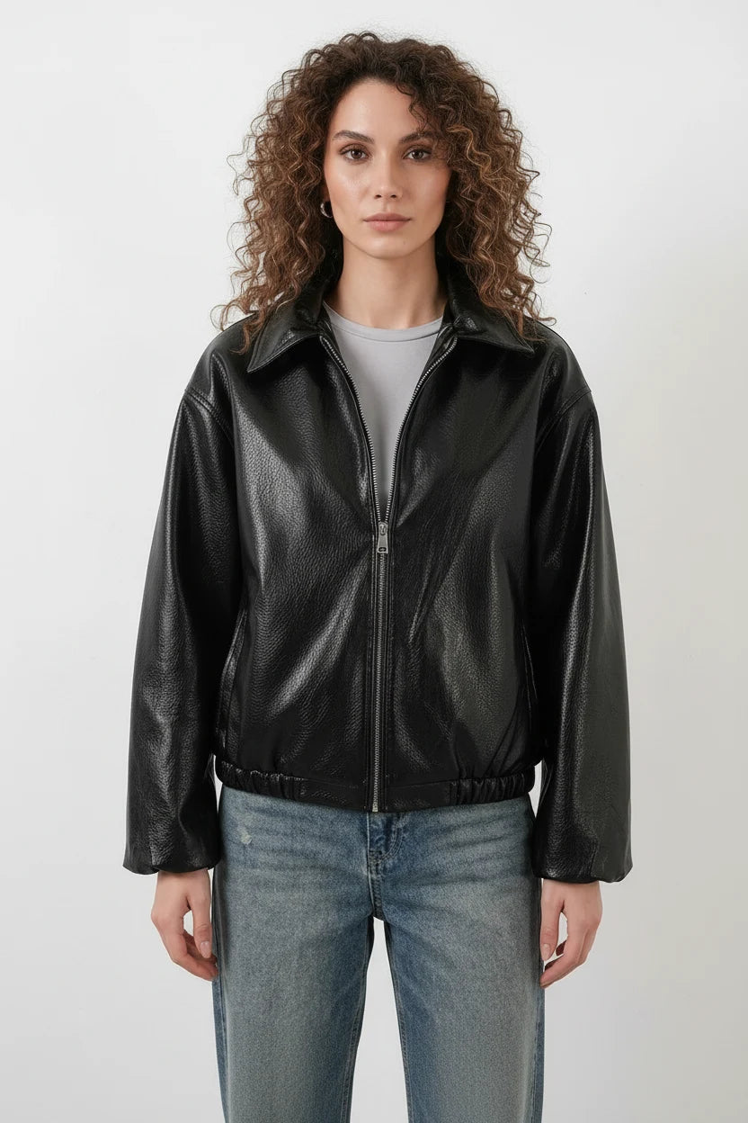 Kadın Klasik Yaka Oversize Siyah Ceket