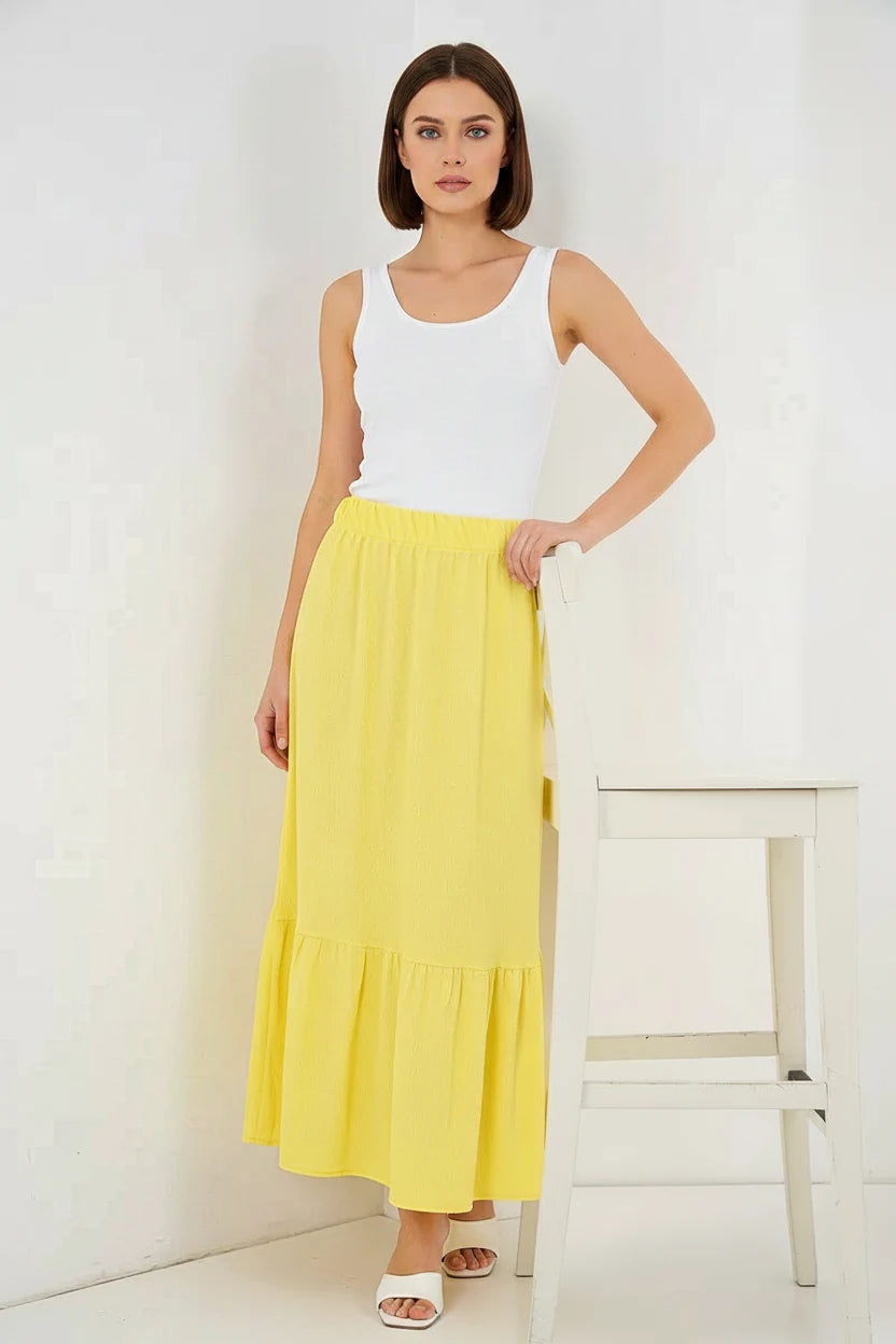 Kadın Fırfırlı Ucu Sarı Etek