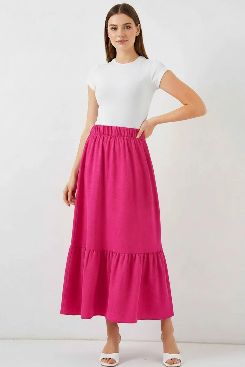 Kadın Fırfırlı Ucu Koyu Pembe Etek