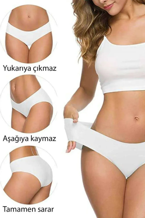 5 Adet Kadın Dikişsiz Lazer Kesim Esnek İz yapmayan Külot Beyaz - S-M