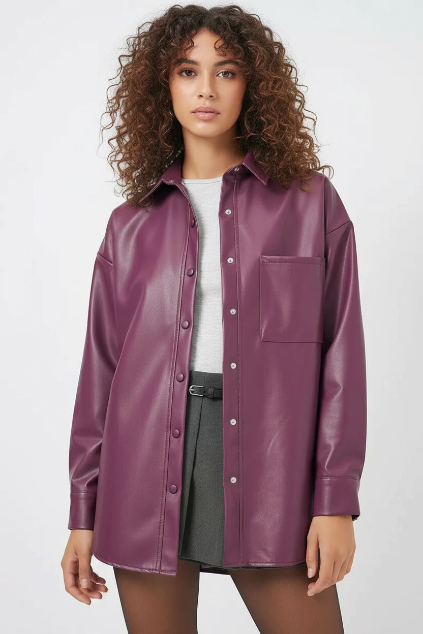 Kadın Oversize Kesim Mürdüm Gömlek