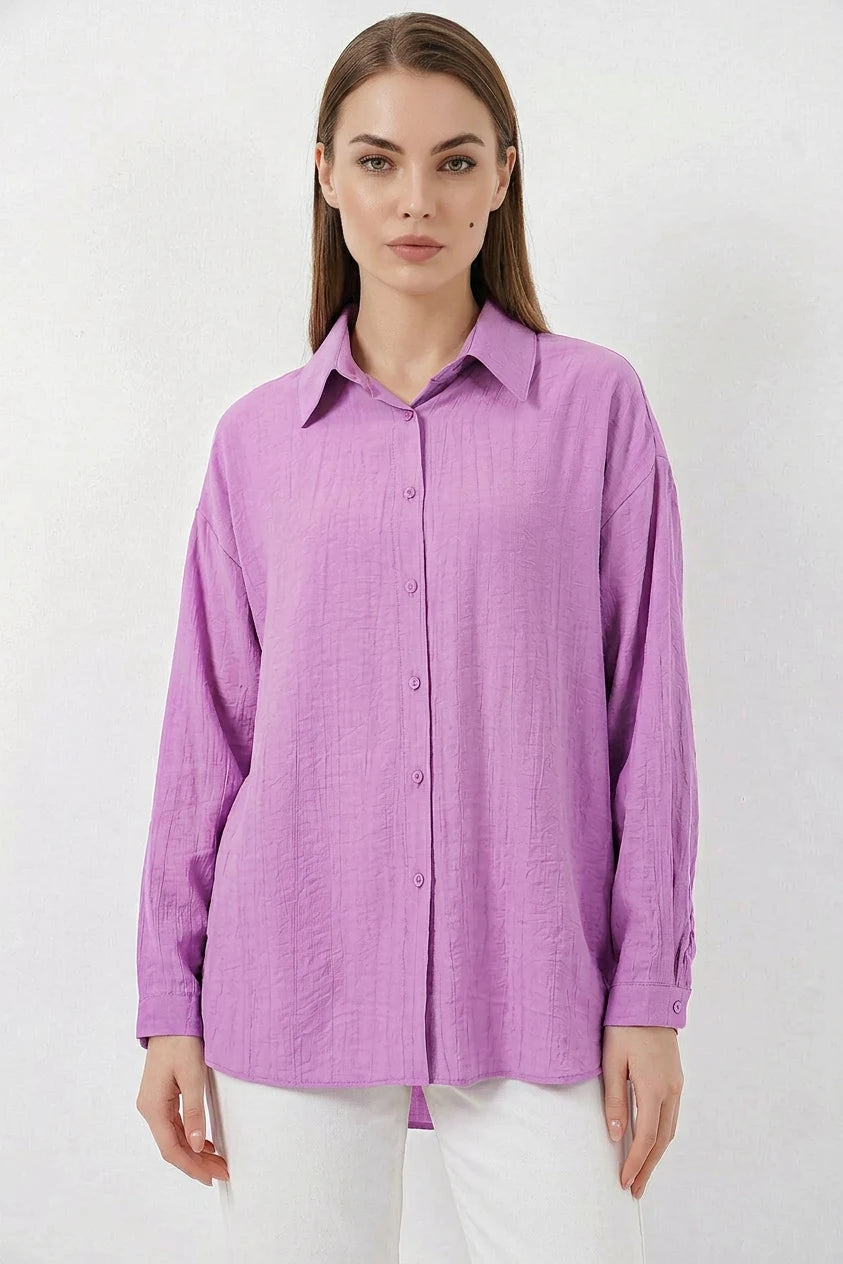 Kadın Oversize Pamuklu Lila Gömlek
