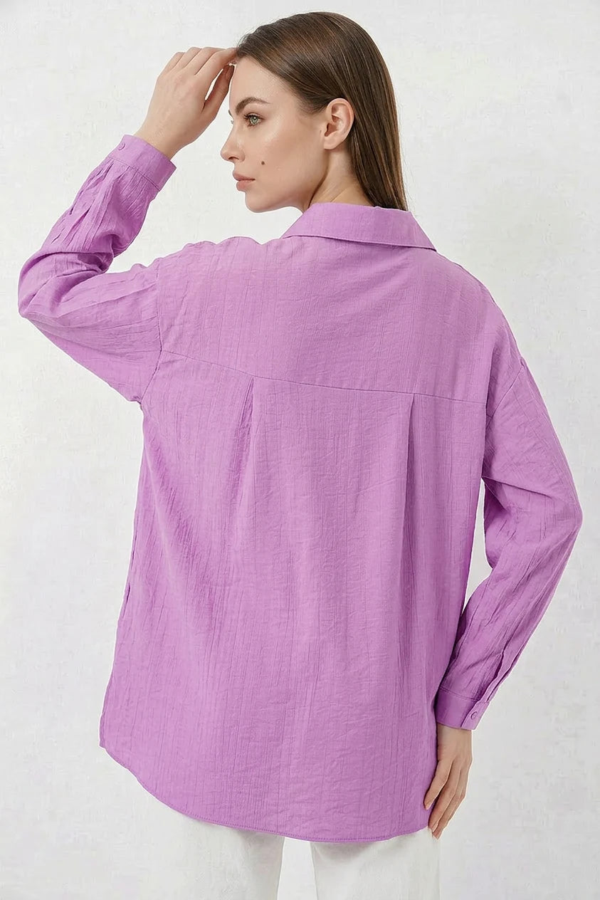 Kadın Oversize Pamuklu Lila Gömlek