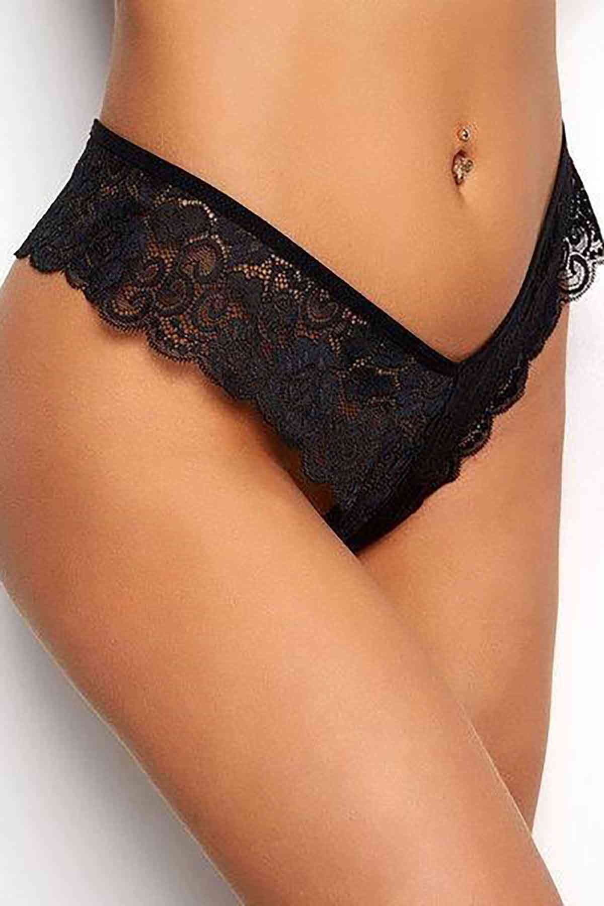 Kadın Siyah Dantelli Seksi Külot