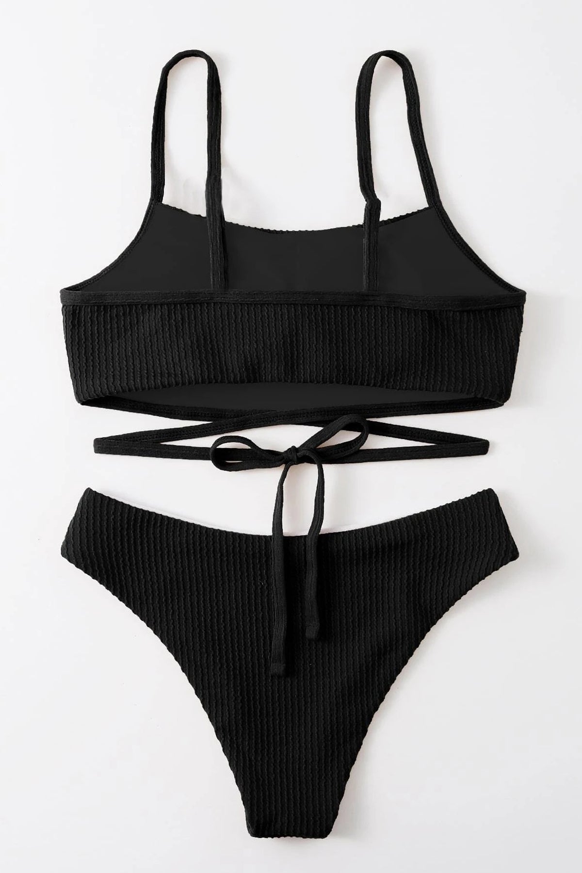 Kadın Siyah Çapraz Bağlama Detaylı Yüksek Bel Bikini Takımı