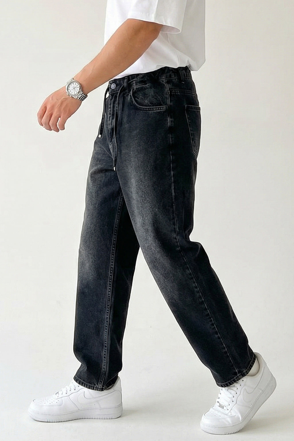 Erkek Rahat Kesim Baggy Denim Siyah Pantolon