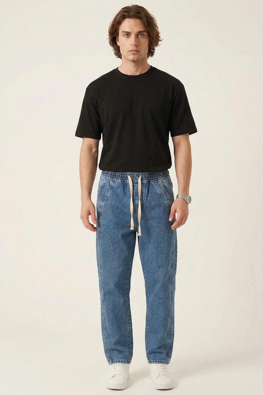 Erkek Rahat Kesim Baggy Denim İndigo Pantolon