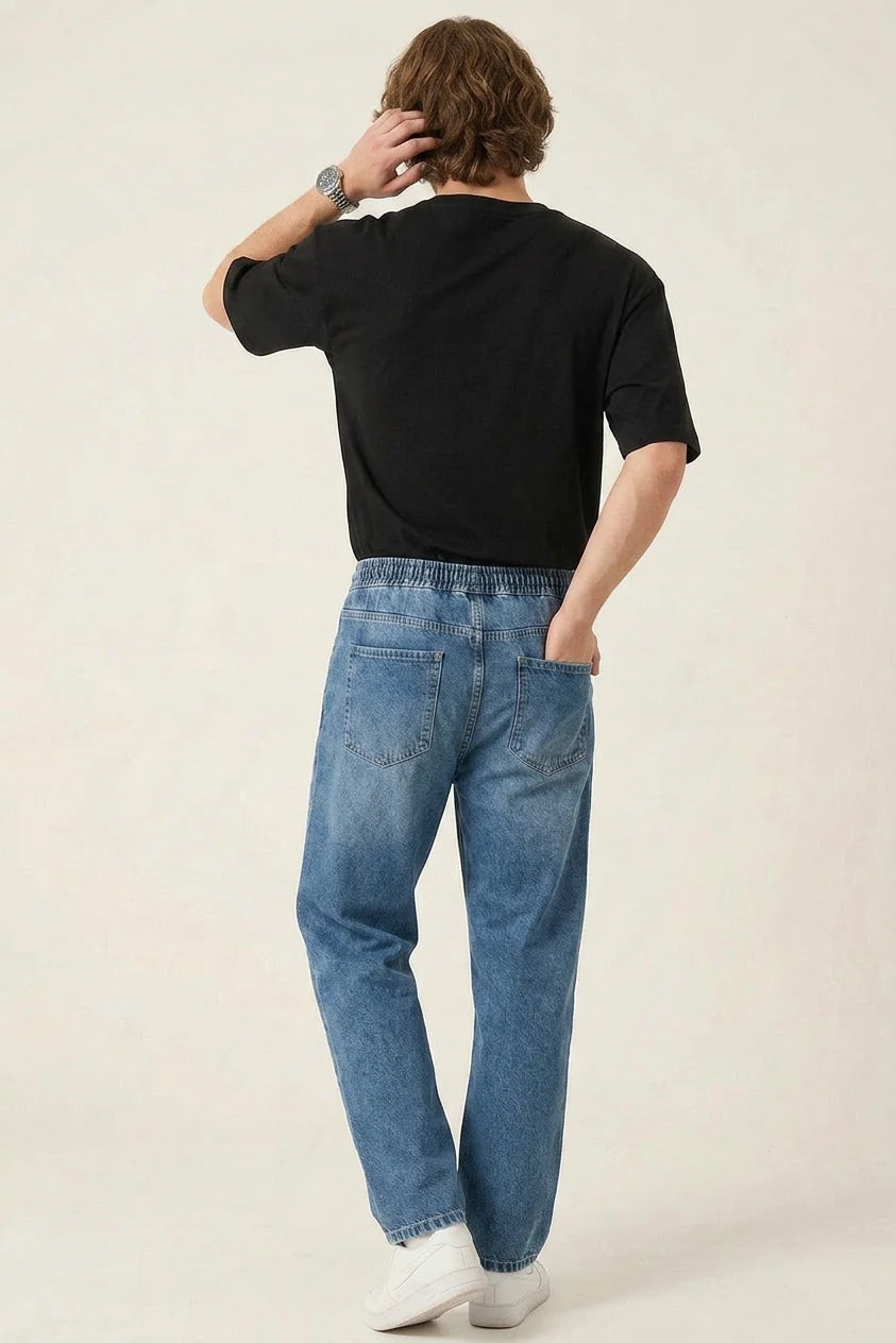 Erkek Rahat Kesim Baggy Denim İndigo Pantolon