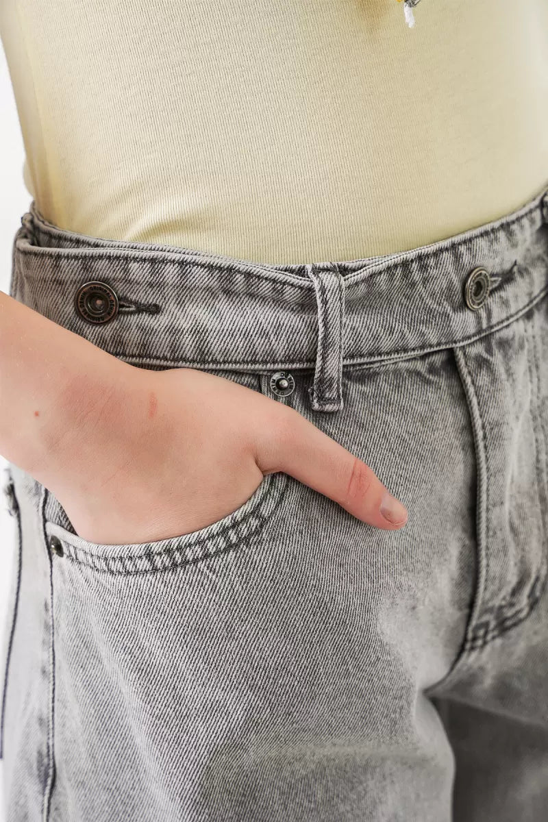Kadın Yüksek Bel Kot Gri Pantolon