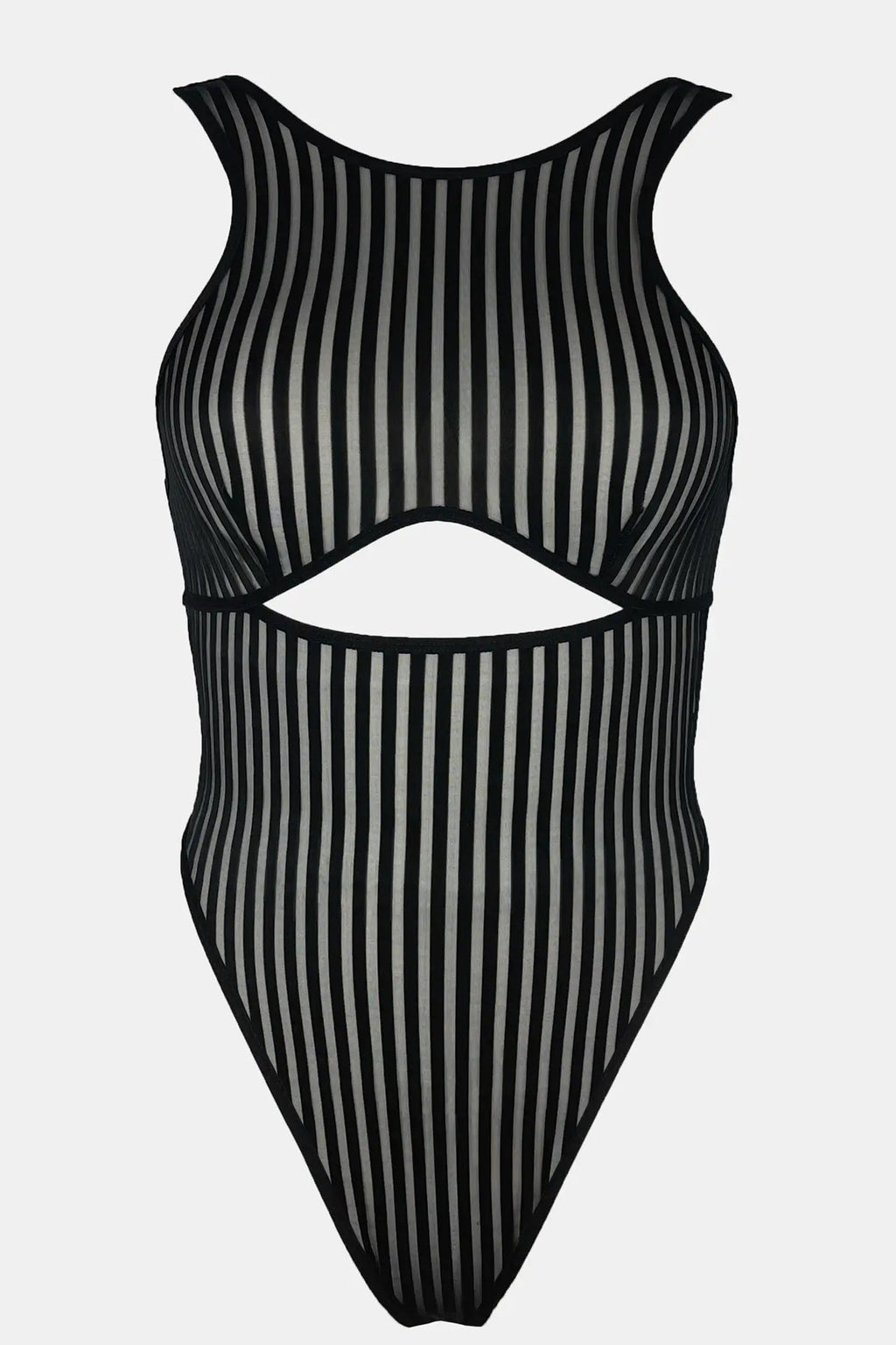 Kadın Siyah Cut-Out Detaylı Transparan Çizgili Gecelik