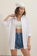 Kadın Oversize Basic Pamuklu Beyaz Gömlek