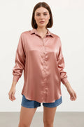 Kadın Oversize Kesim Saten Camel Gömlek