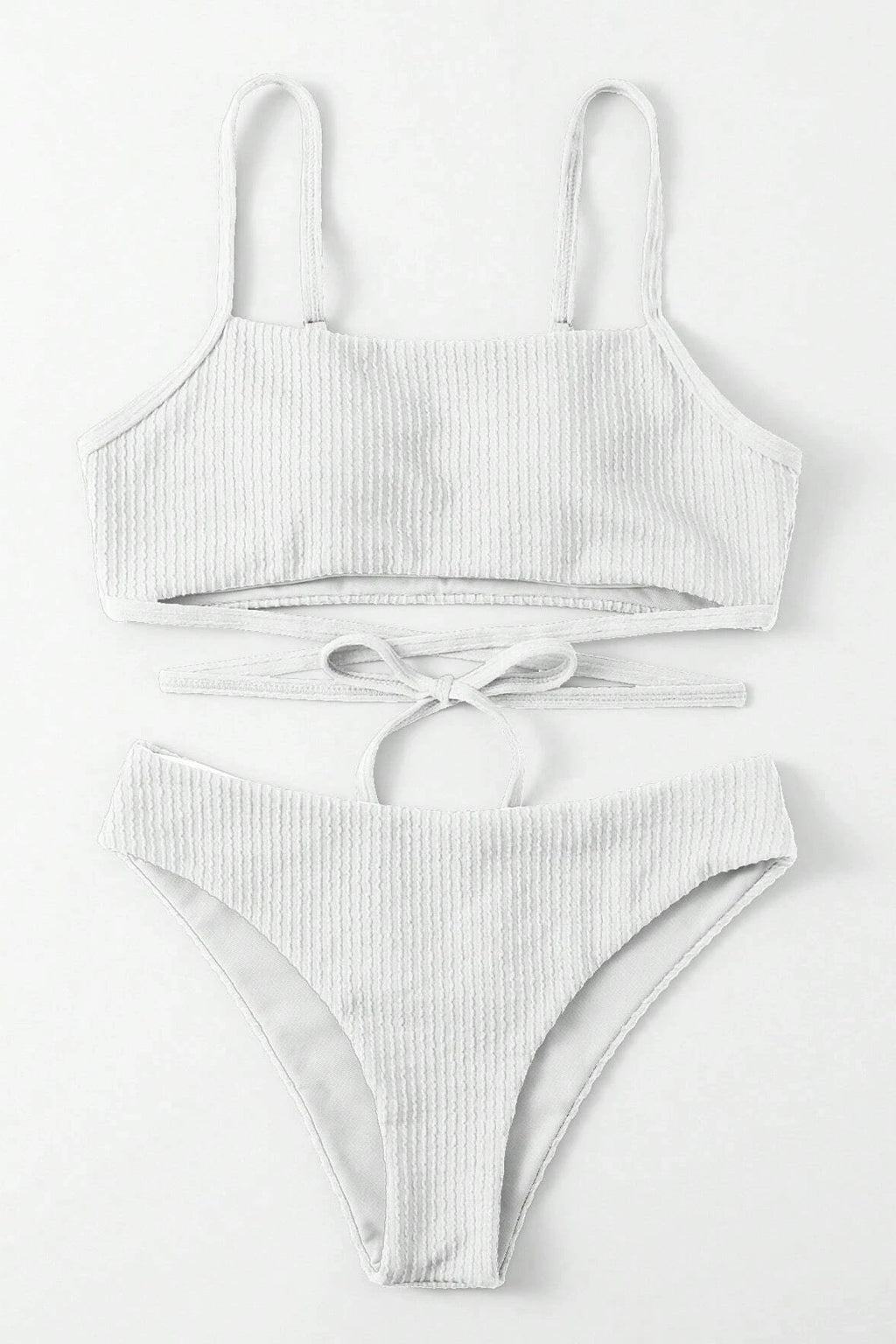 Kadın Beyaz Çapraz Bağlama Detaylı Yüksek Bel Bikini Takımı