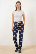 Kadın Bel Lastikli Desenli F.Lacivert Pijama Altı