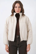 Kadın Yüksek Yaka Oversize Bomber Ekru Mont