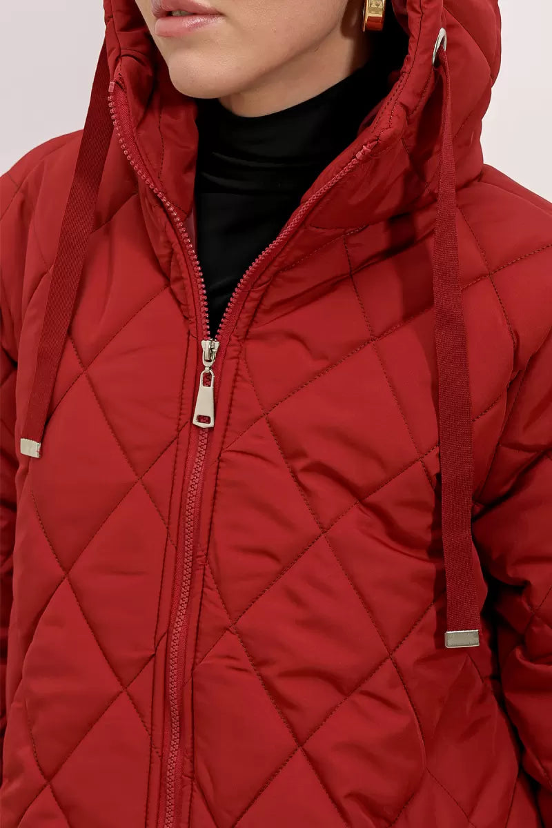 Kadın Kapüşonlu Kapitone Bordo Mont