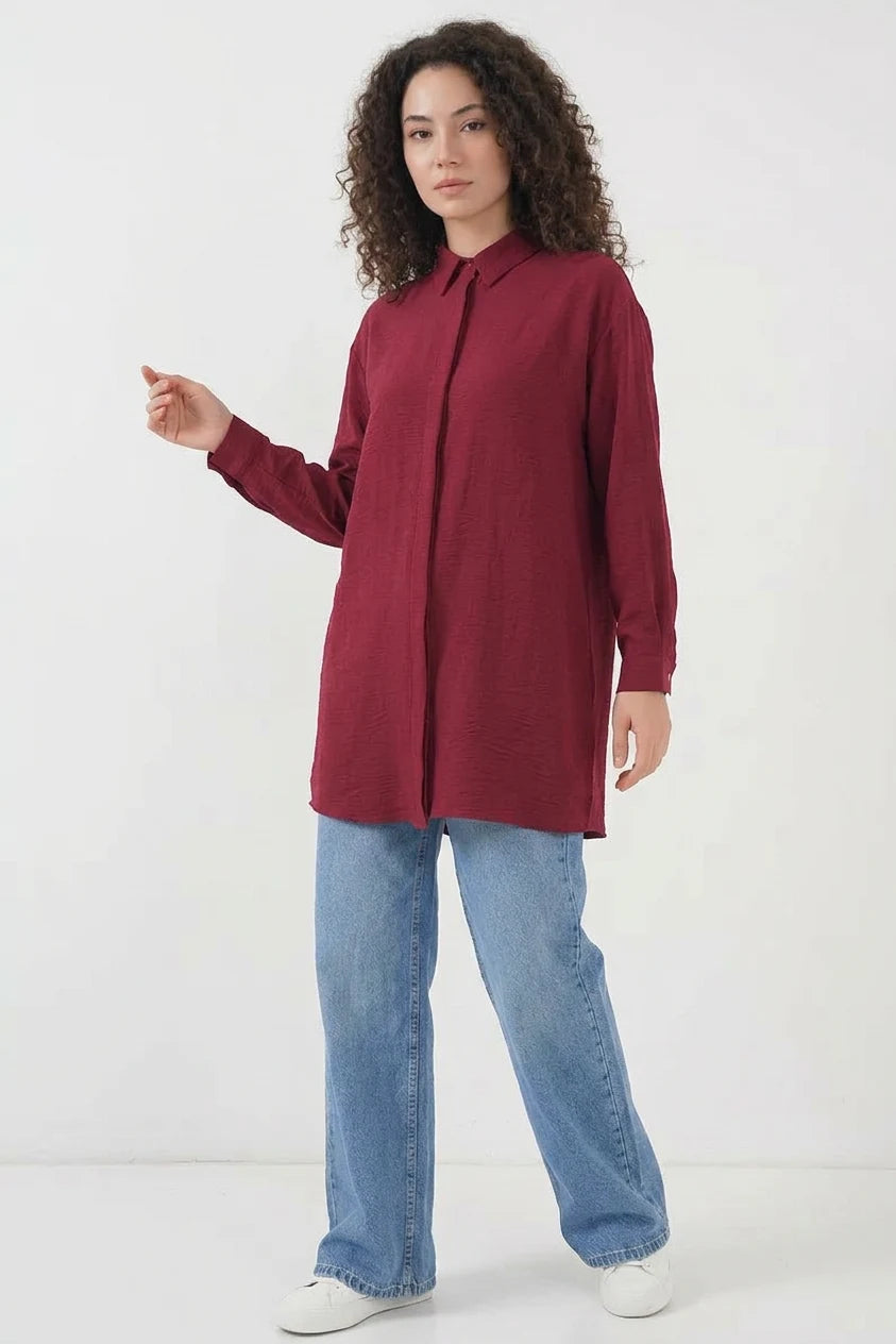 Kadın Bordo Gömlek Tunik