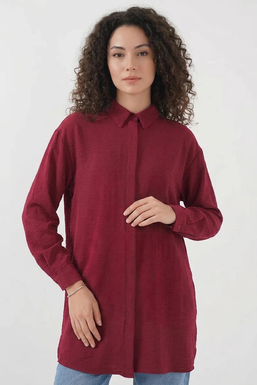 Kadın Bordo Gömlek Tunik