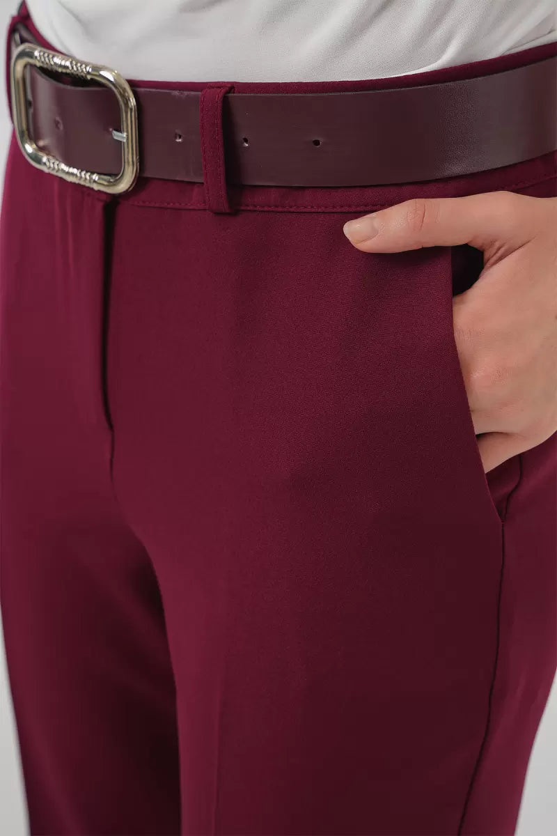Kadın Kemerli Bordo Pantolon
