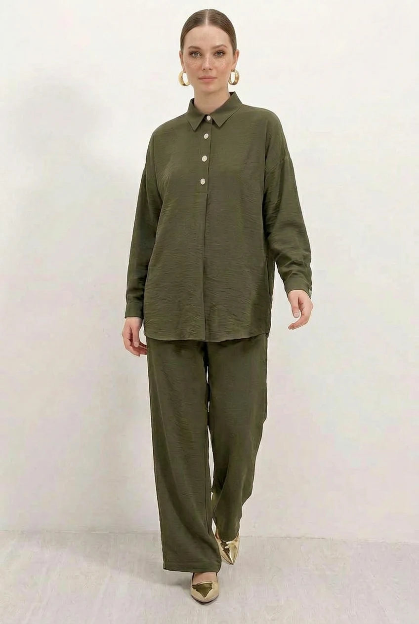 Kadın Oversize Kesim Koyu Haki Takım
