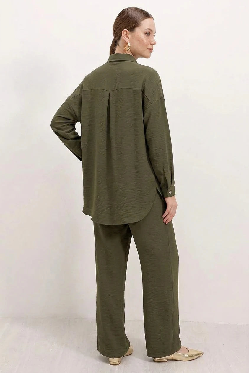 Kadın Oversize Kesim Koyu Haki Takım