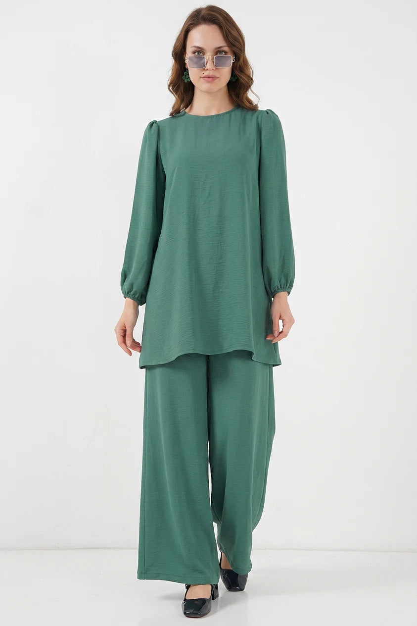 Kadın Yuvarlak Yaka Uzun Kol Mint Tunik Pantolon Alt Üst Takım