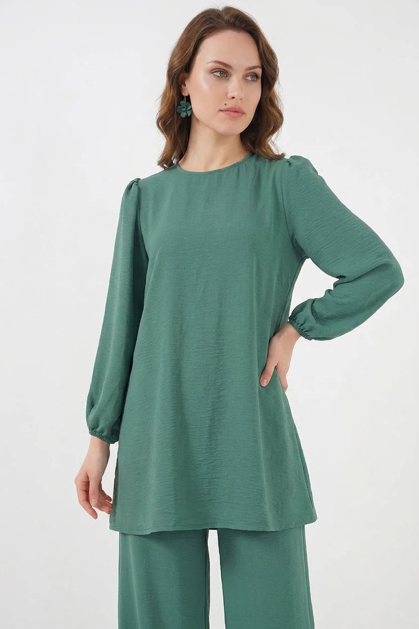 Kadın Yuvarlak Yaka Uzun Kol Mint Tunik Pantolon Alt Üst Takım