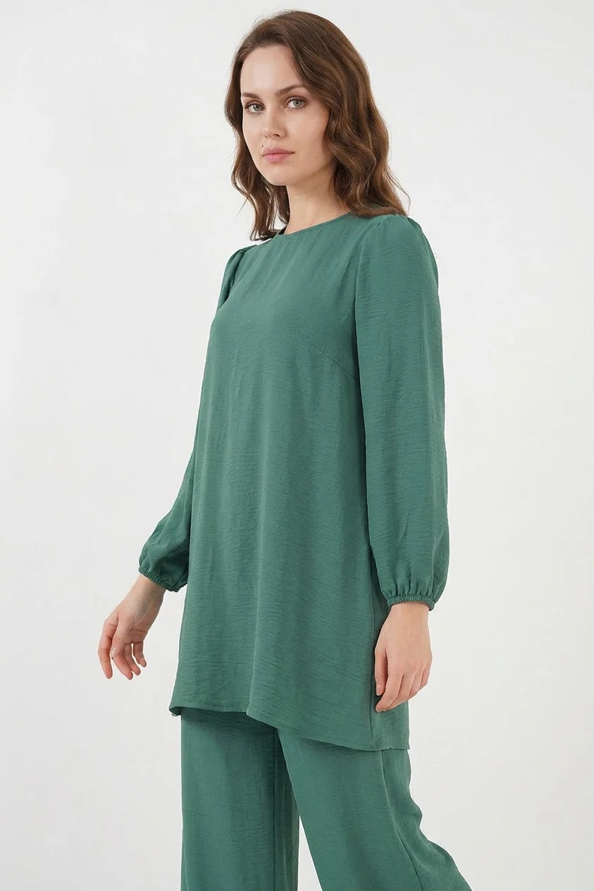 Kadın Yuvarlak Yaka Uzun Kol Mint Tunik Pantolon Alt Üst Takım