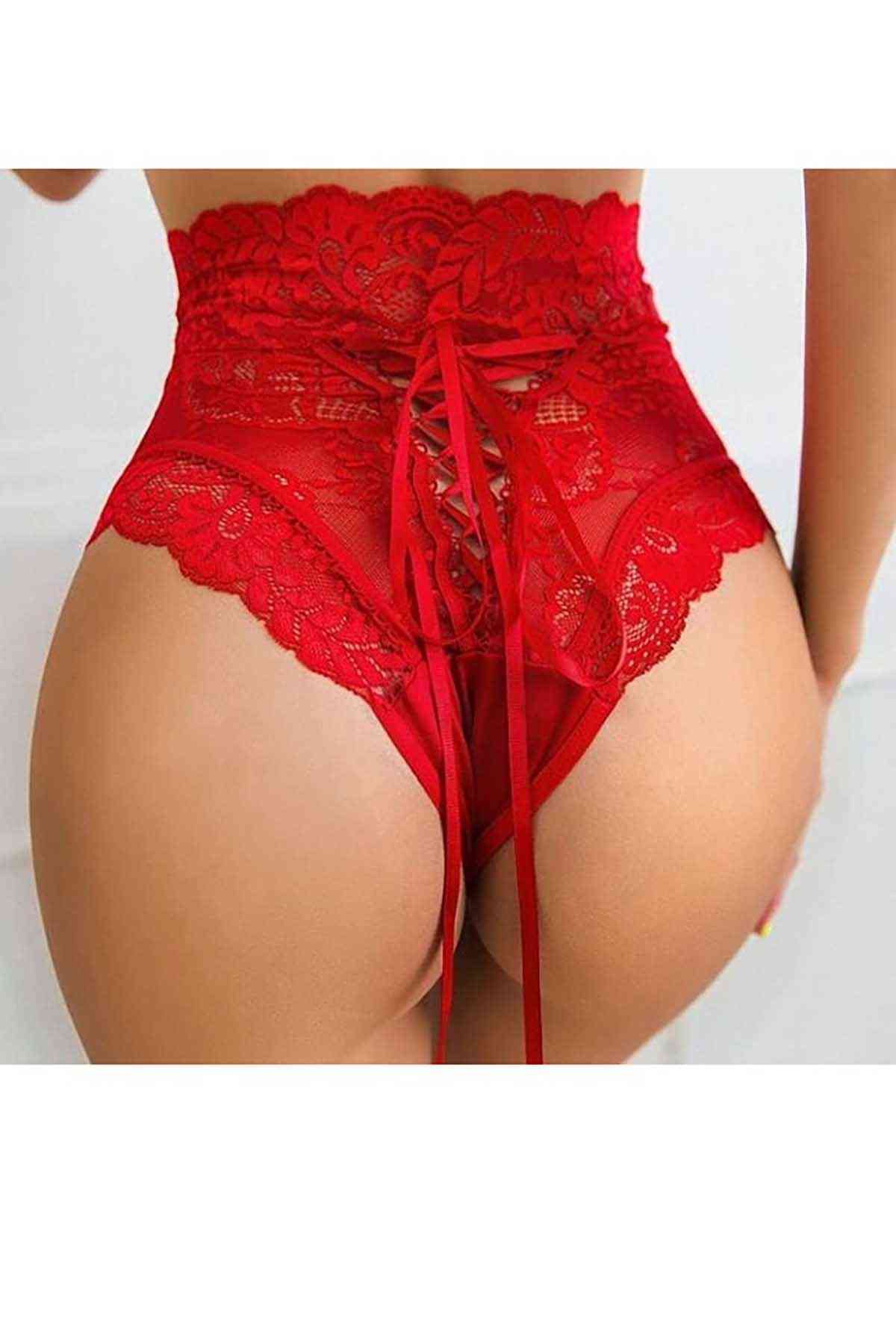Kadın Kırmızı Yüksek Bel Fantezi Külot
