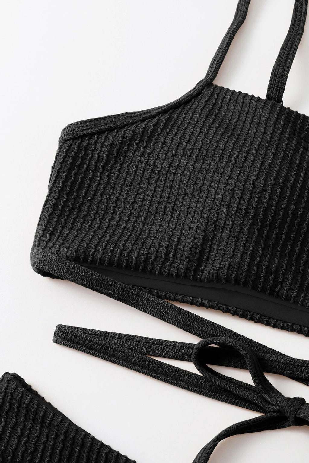 Kadın Siyah Çapraz Bağlama Detaylı Yüksek Bel Bikini Takımı