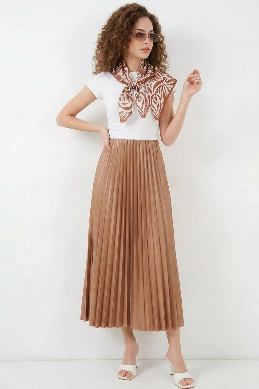 Kadın Piliseli Camel Etek
