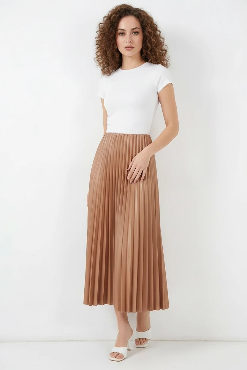Kadın Piliseli Camel Etek
