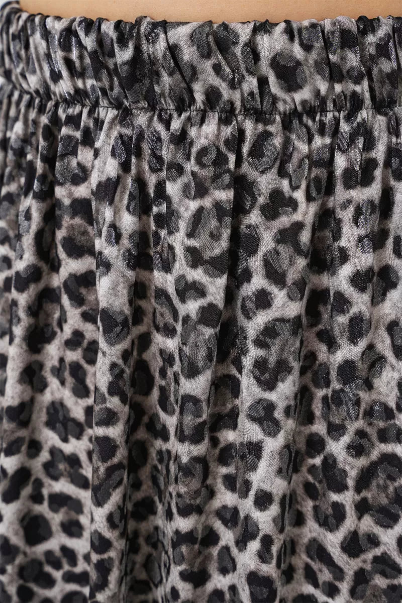Kadın Leopar Desenli Antrasit Etek