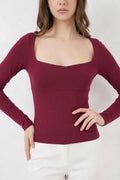 Kadın Kare Yaka Slim Fit Bordo Bluz