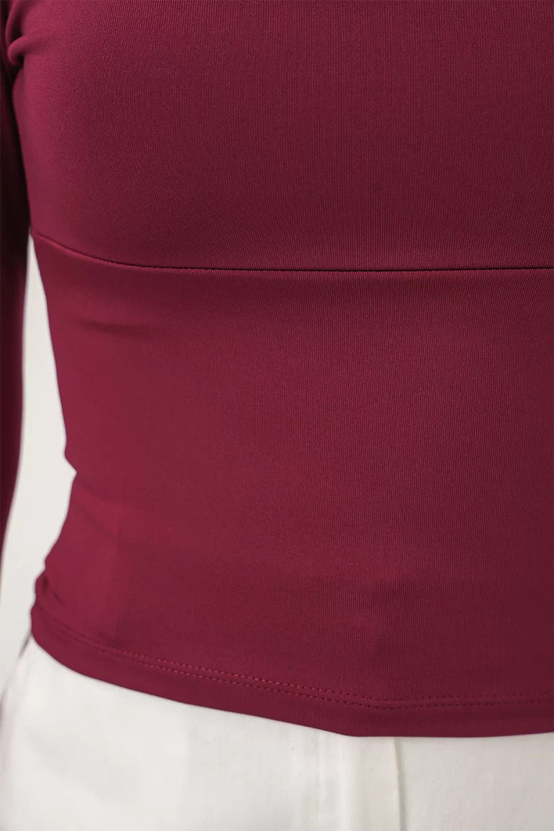Kadın Kare Yaka Slim Fit Bordo Bluz