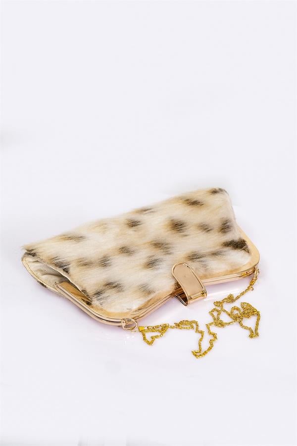 Bej Suni Kürk Zincirli El Ve Omuz Clutch Portföy Çanta