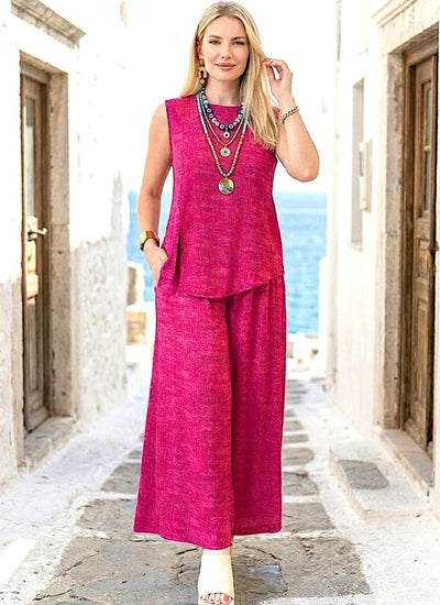 Fuşya Kırçıllı Pantolon Bluz İkili Takım