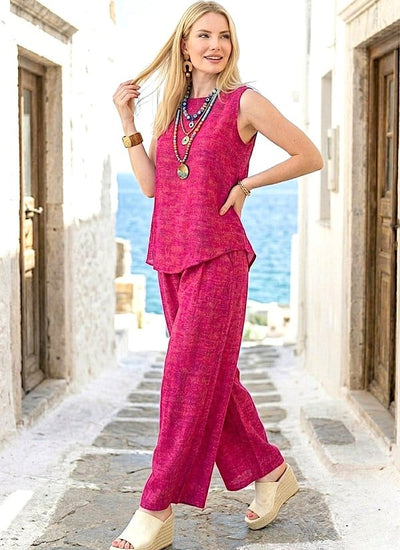 Fuşya Kırçıllı Pantolon Bluz İkili Takım