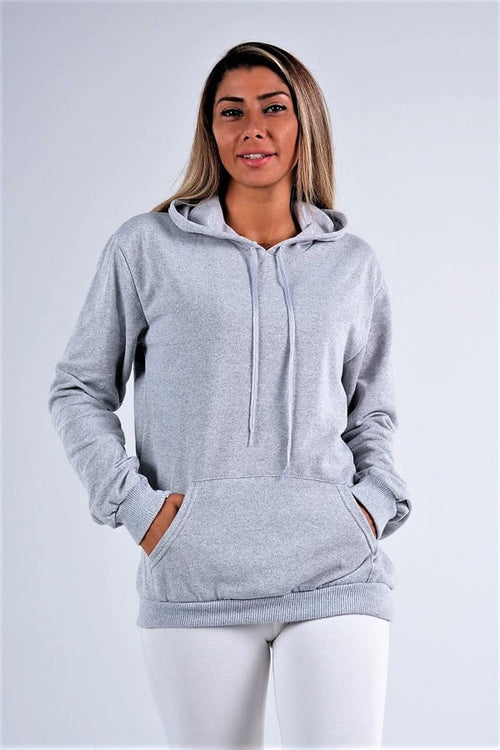 Gri Kapüşonlu Kanguru Cepli Şardonlu Sweatshirt - 42