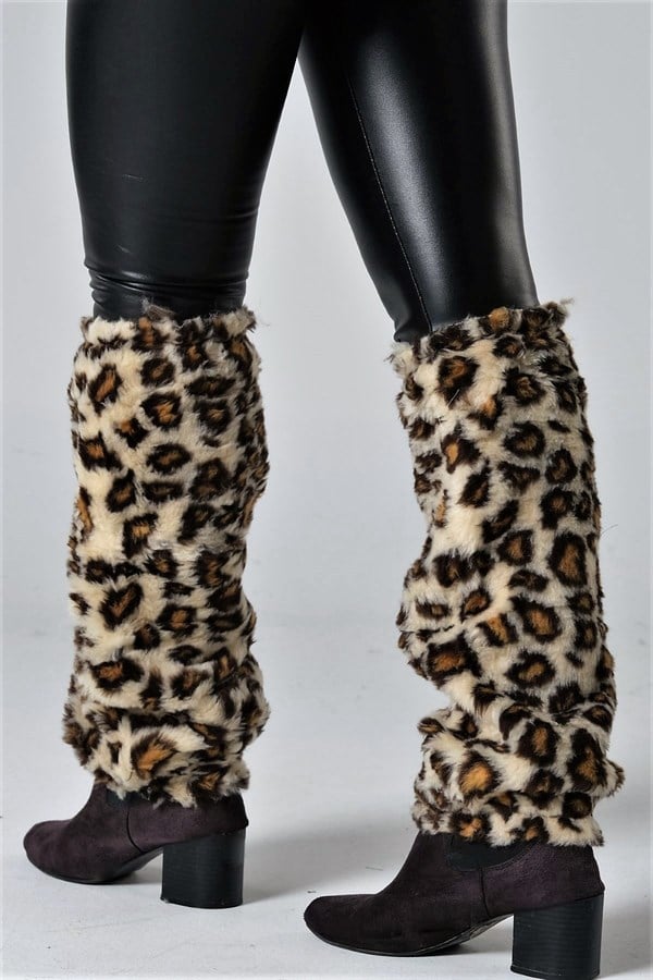 Leopar Desenli Peluş Tozluk