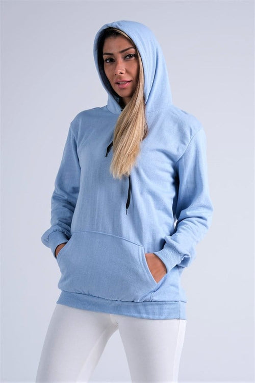 Mavi Kapüşonlu Kanguru Cepli Şardonlu Sweatshirt - 38